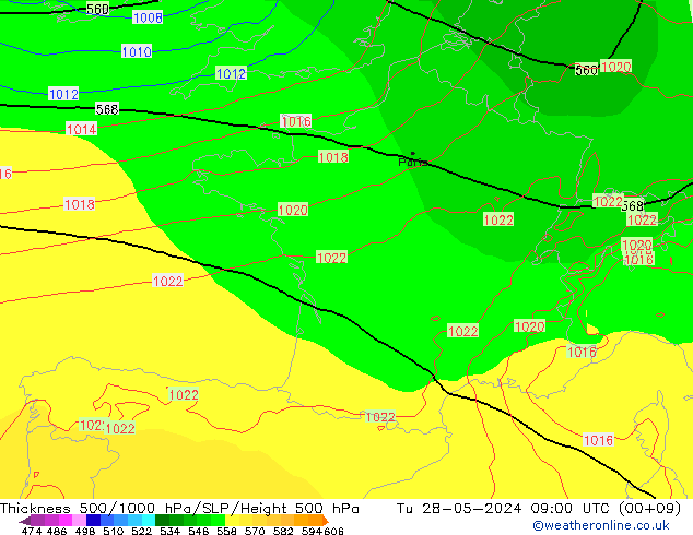 Thck 500-1000hPa ECMWF mar 28.05.2024 09 UTC