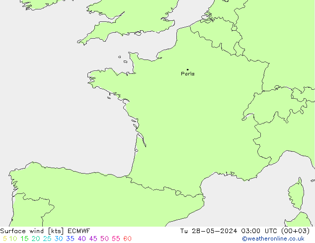 Wind 10 m ECMWF di 28.05.2024 03 UTC