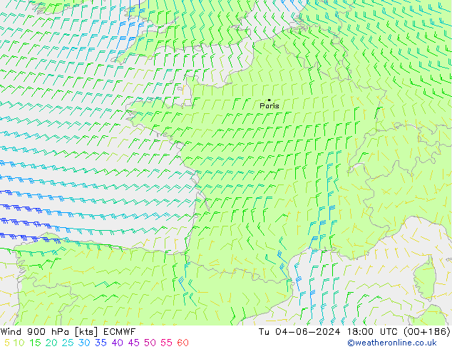 Wind 900 hPa ECMWF di 04.06.2024 18 UTC