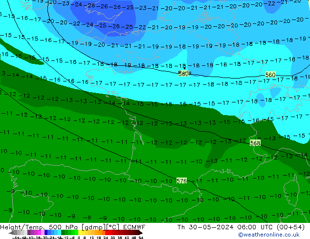 Z500/Rain (+SLP)/Z850 ECMWF  30.05.2024 06 UTC