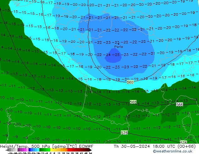 Z500/Rain (+SLP)/Z850 ECMWF Qui 30.05.2024 18 UTC