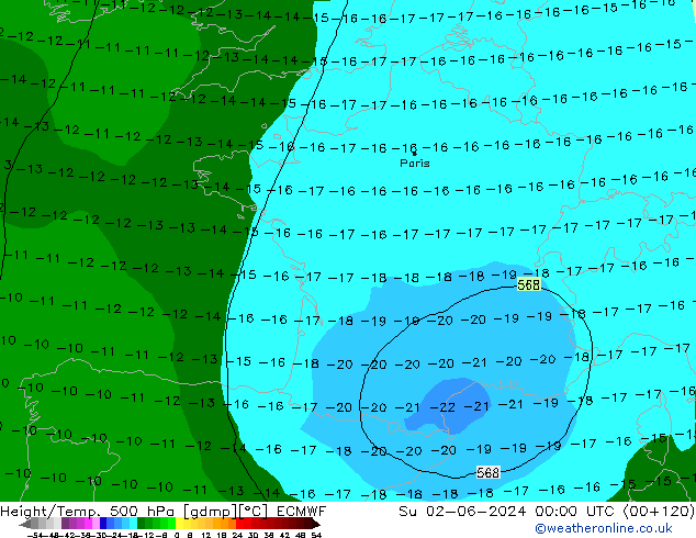 Z500/Rain (+SLP)/Z850 ECMWF Вс 02.06.2024 00 UTC