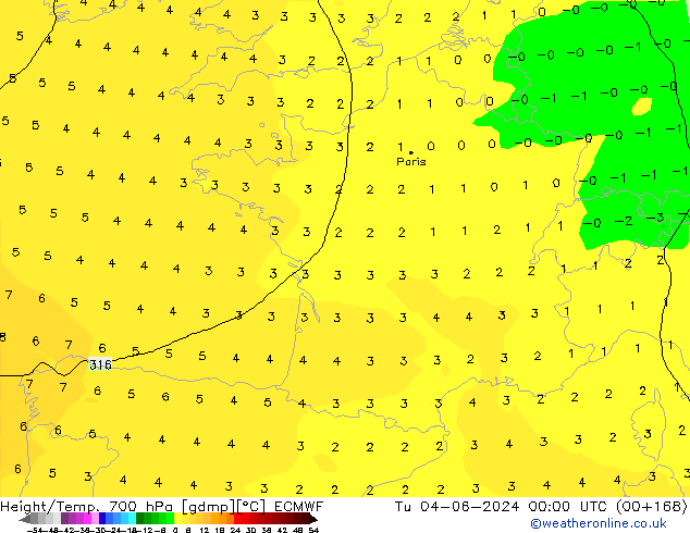 Height/Temp. 700 hPa ECMWF  04.06.2024 00 UTC