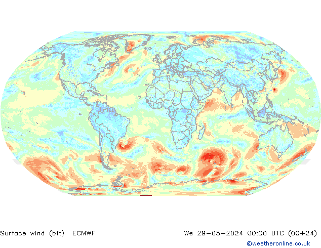 Bodenwind (bft) ECMWF Mi 29.05.2024 00 UTC