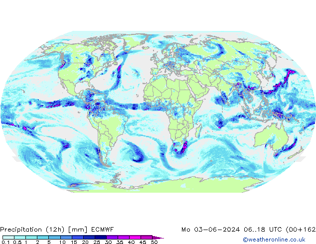 Precipitation (12h) ECMWF Po 03.06.2024 18 UTC