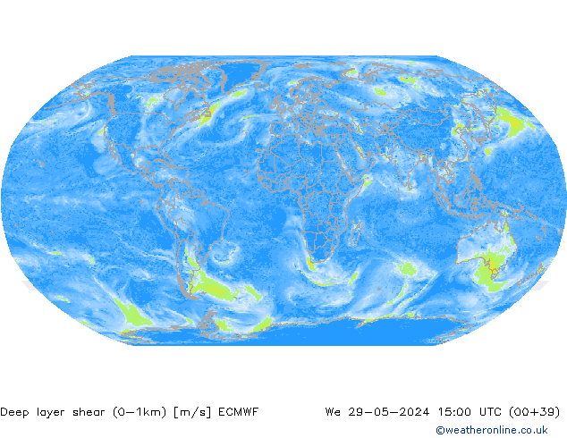 Deep layer shear (0-1km) ECMWF  29.05.2024 15 UTC