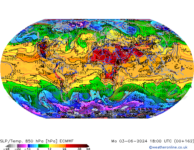 SLP/Temp. 850 hPa ECMWF Mo 03.06.2024 18 UTC