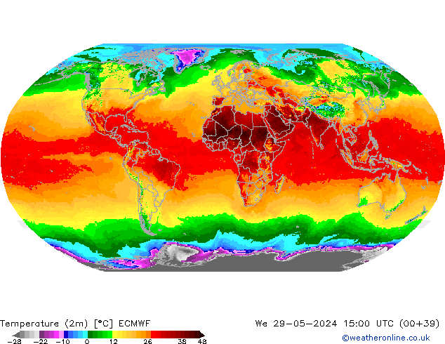 Temperatura (2m) ECMWF Qua 29.05.2024 15 UTC