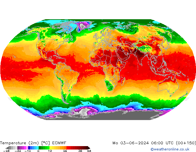 Sıcaklık Haritası (2m) ECMWF Pzt 03.06.2024 06 UTC