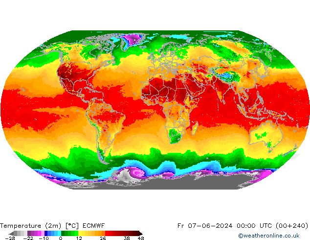 Temperature (2m) ECMWF Fr 07.06.2024 00 UTC