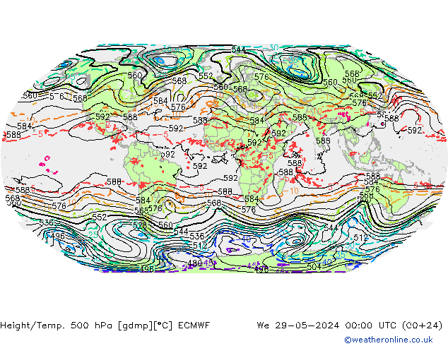Z500/Rain (+SLP)/Z850 ECMWF  29.05.2024 00 UTC
