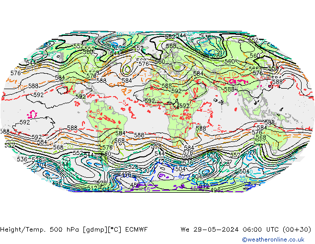 Z500/Rain (+SLP)/Z850 ECMWF We 29.05.2024 06 UTC