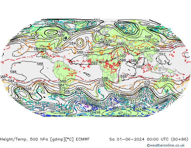 Z500/Rain (+SLP)/Z850 ECMWF сб 01.06.2024 00 UTC