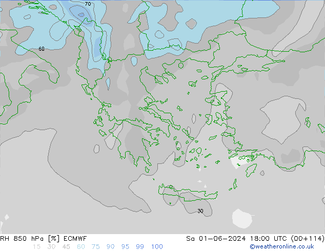 Humedad rel. 850hPa ECMWF sáb 01.06.2024 18 UTC