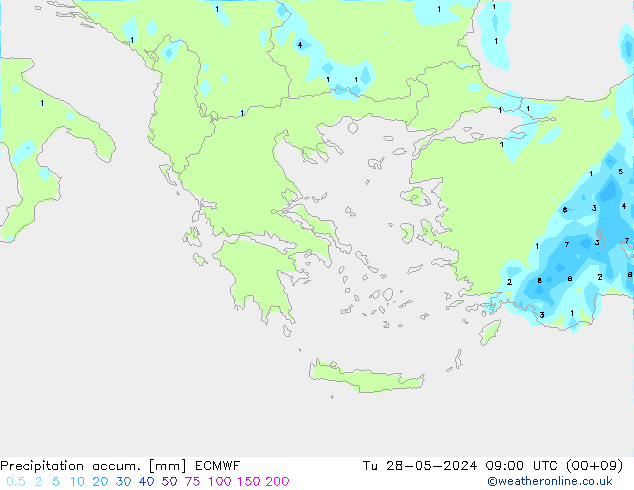 Precipitation accum. ECMWF вт 28.05.2024 09 UTC