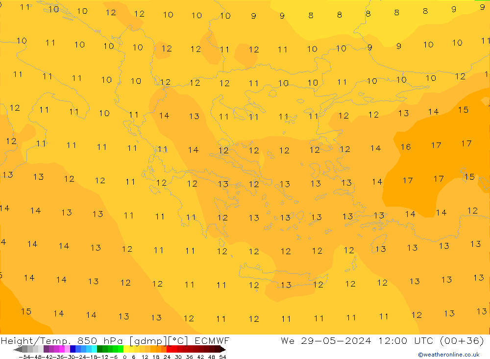 Z500/Rain (+SLP)/Z850 ECMWF mer 29.05.2024 12 UTC