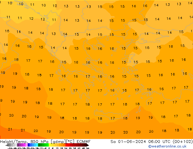 Height/Temp. 850 hPa ECMWF Sáb 01.06.2024 06 UTC