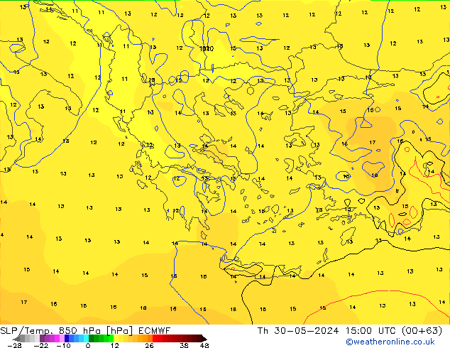 SLP/Temp. 850 hPa ECMWF  30.05.2024 15 UTC