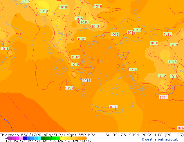 Thck 850-1000 hPa ECMWF Su 02.06.2024 00 UTC