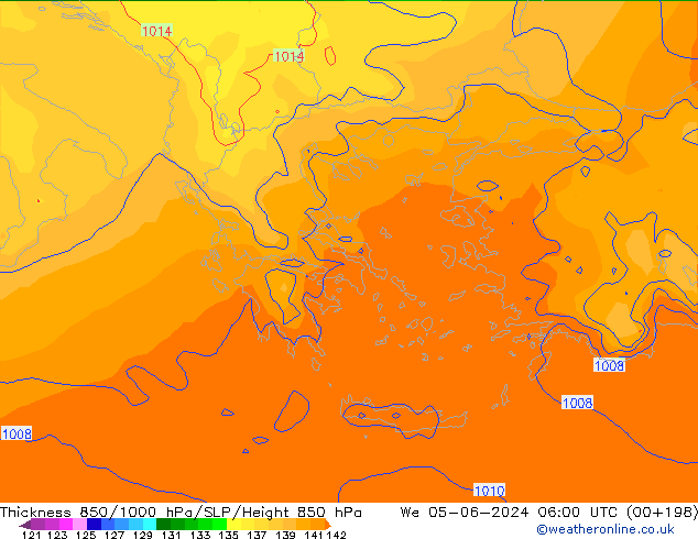 Thck 850-1000 hPa ECMWF mer 05.06.2024 06 UTC