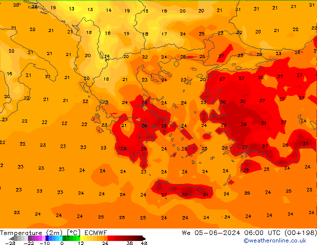 Temperaturkarte (2m) ECMWF Mi 05.06.2024 06 UTC