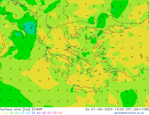 Vent 10 m ECMWF sam 01.06.2024 12 UTC