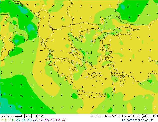 Rüzgar 10 m ECMWF Cts 01.06.2024 18 UTC