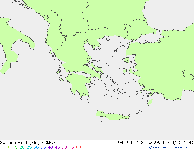 wiatr 10 m ECMWF wto. 04.06.2024 06 UTC