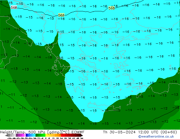 Height/Temp. 500 hPa ECMWF Qui 30.05.2024 12 UTC