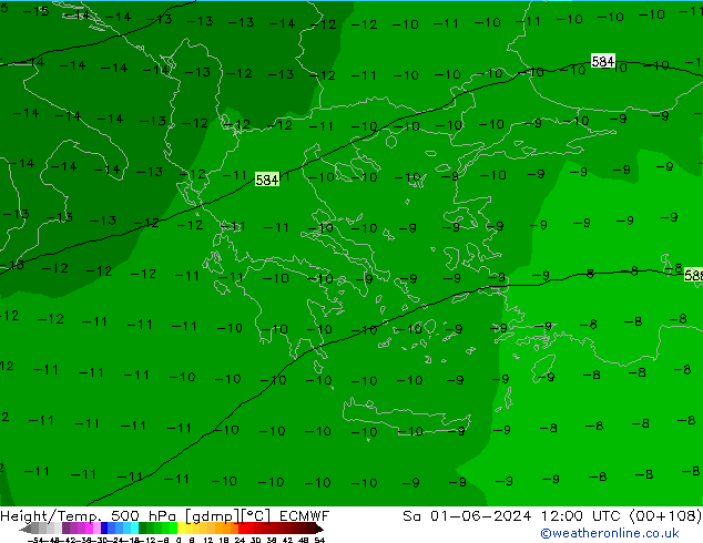 Height/Temp. 500 hPa ECMWF Sáb 01.06.2024 12 UTC