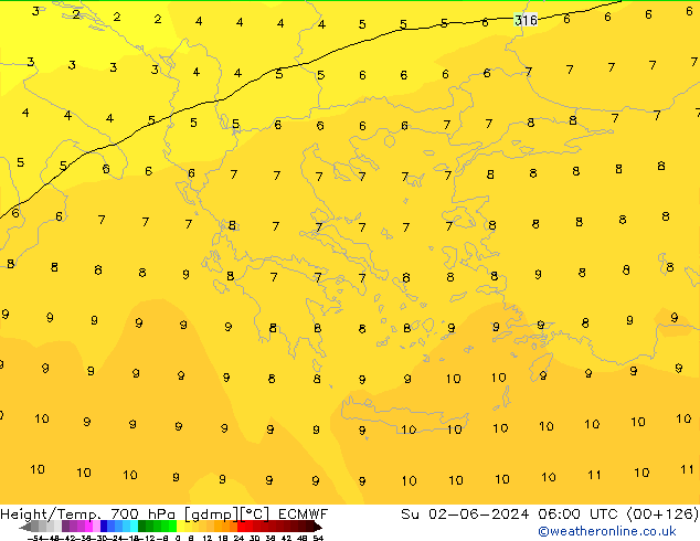 Height/Temp. 700 hPa ECMWF Su 02.06.2024 06 UTC