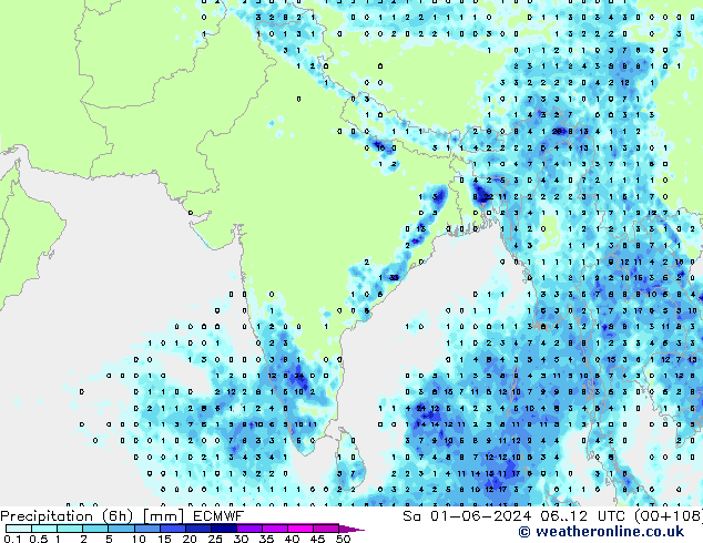 Precipitação (6h) ECMWF Sáb 01.06.2024 12 UTC