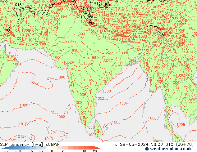 SLP tendency ECMWF Tu 28.05.2024 06 UTC