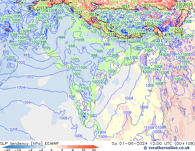 Druktendens (+/-) ECMWF za 01.06.2024 12 UTC