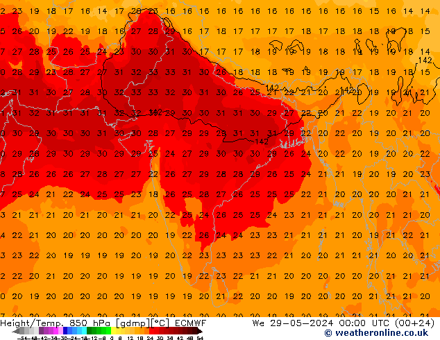 Z500/Rain (+SLP)/Z850 ECMWF mer 29.05.2024 00 UTC