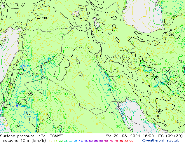 Eşrüzgar Hızları (km/sa) ECMWF Çar 29.05.2024 15 UTC