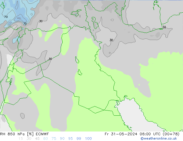 RH 850 hPa ECMWF pt. 31.05.2024 06 UTC