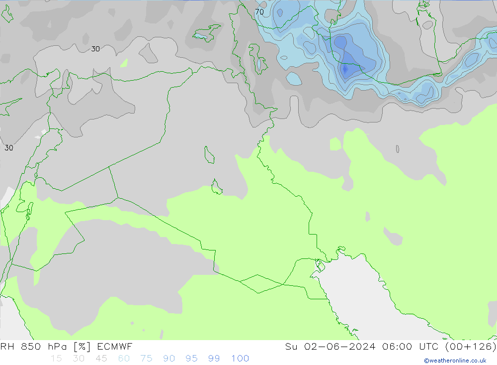 Humedad rel. 850hPa ECMWF dom 02.06.2024 06 UTC