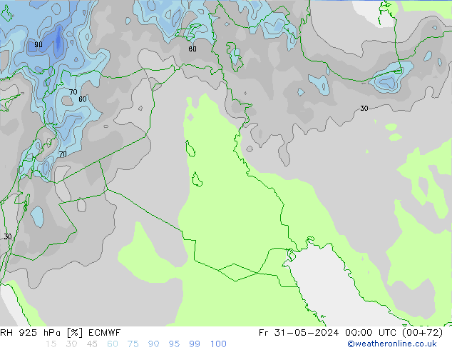 RH 925 hPa ECMWF Fr 31.05.2024 00 UTC