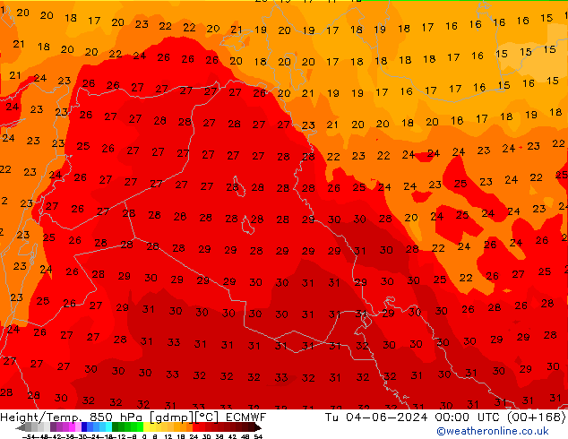 Height/Temp. 850 гПа ECMWF вт 04.06.2024 00 UTC