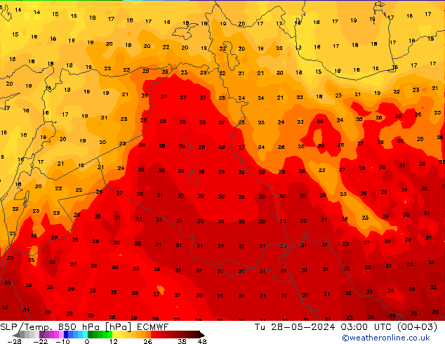 SLP/Temp. 850 hPa ECMWF Di 28.05.2024 03 UTC