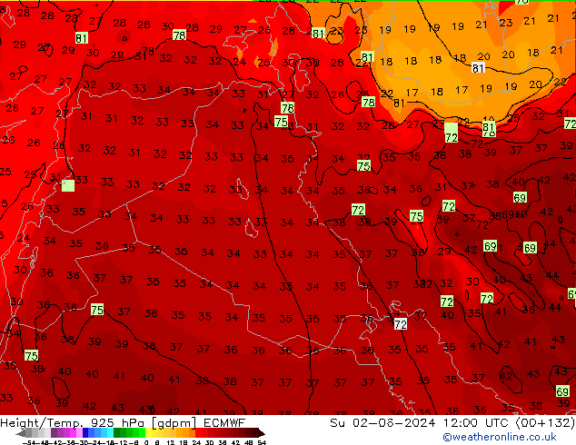 Height/Temp. 925 гПа ECMWF Вс 02.06.2024 12 UTC