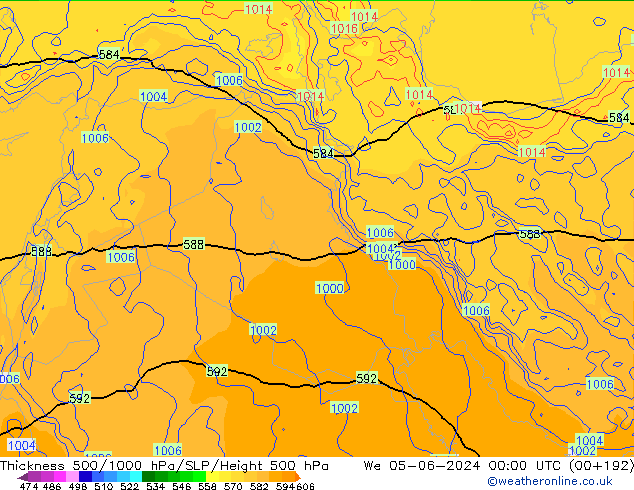 Espesor 500-1000 hPa ECMWF mié 05.06.2024 00 UTC