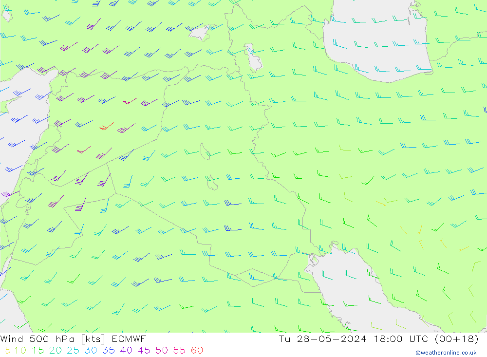 Viento 500 hPa ECMWF mar 28.05.2024 18 UTC