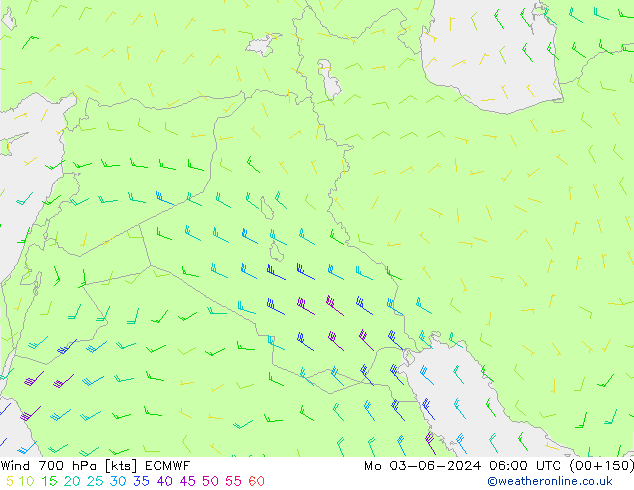 Wind 700 hPa ECMWF Po 03.06.2024 06 UTC