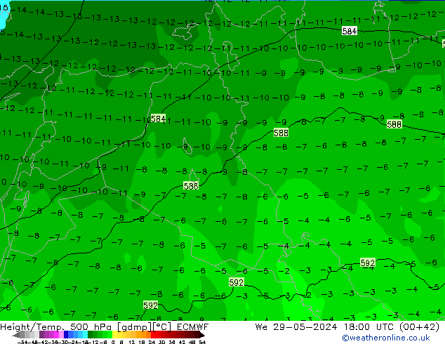 Z500/Rain (+SLP)/Z850 ECMWF mer 29.05.2024 18 UTC