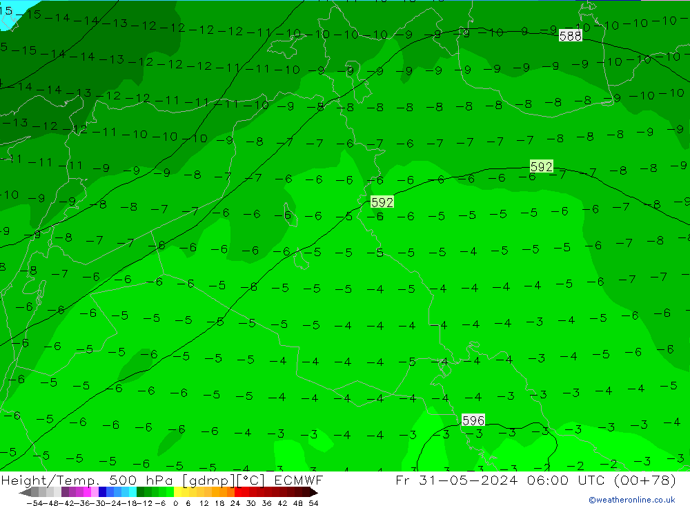 Z500/Yağmur (+YB)/Z850 ECMWF Cu 31.05.2024 06 UTC