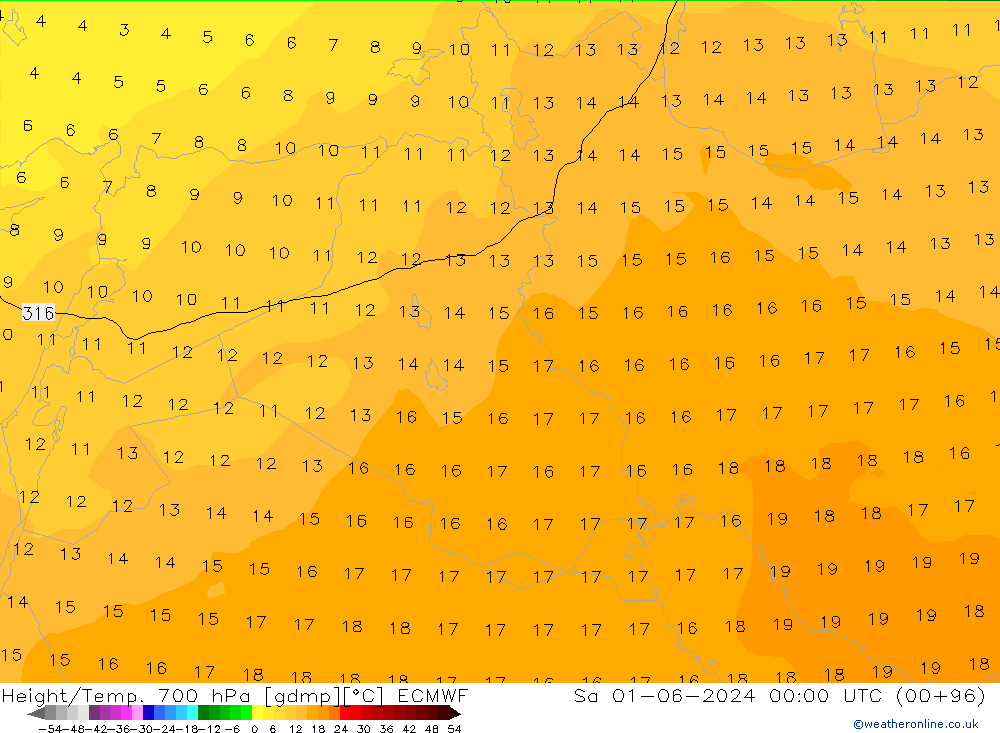 Height/Temp. 700 hPa ECMWF  01.06.2024 00 UTC