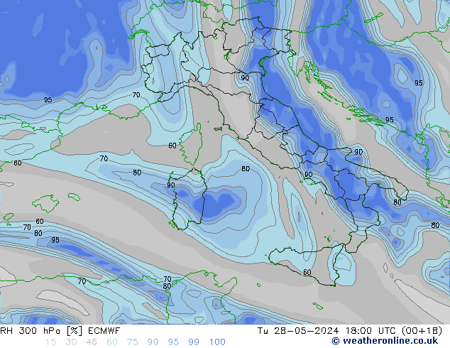 RH 300 hPa ECMWF Ter 28.05.2024 18 UTC