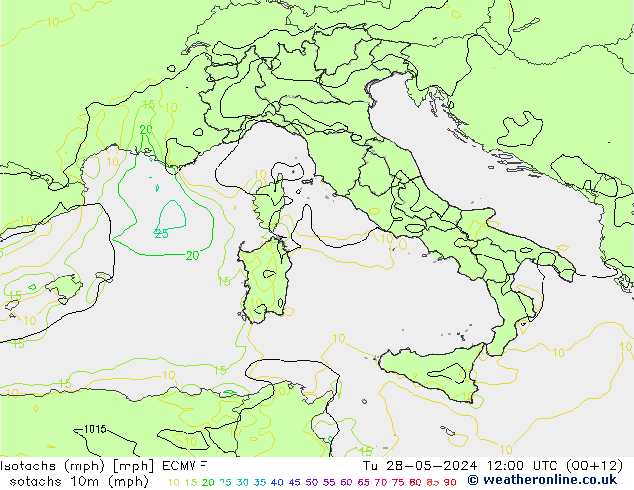 Isotaca (mph) ECMWF mar 28.05.2024 12 UTC